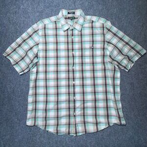 Ecko‎ Unltd Mens Plaid Short Sleeve Button Up Shirt XXL Green Brown White